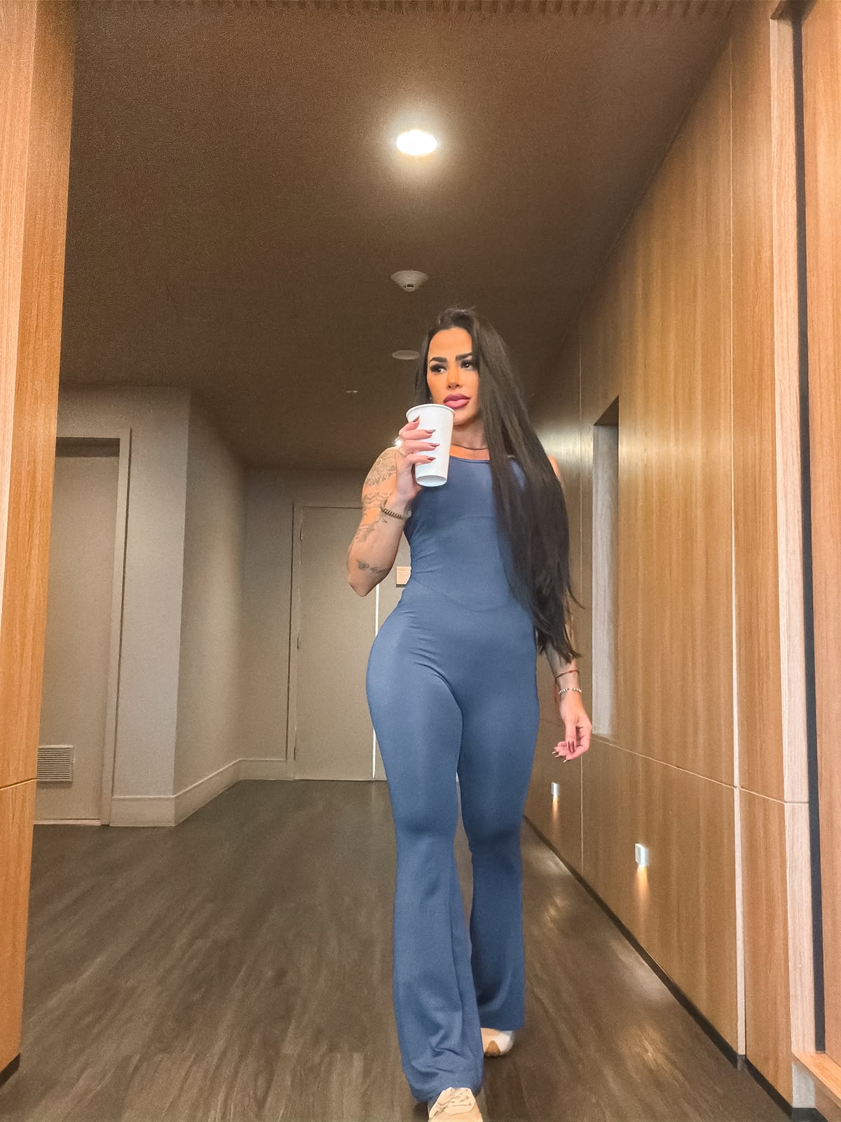Flare Sculpt Jumpsuit Blue