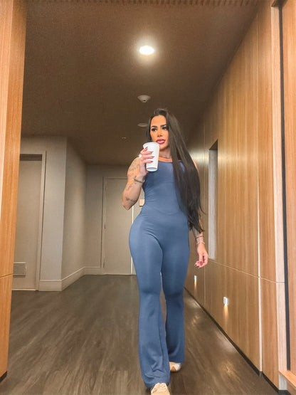 Flare Sculpt Jumpsuit Blue