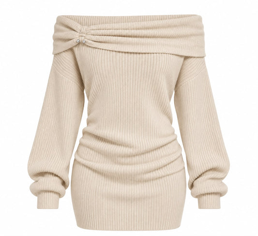 Vestido Tricô Ombro a Ombro Aura